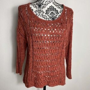 Vintage American Eagle open knit burnt orange sweater 90s y2k cotton stretch LG